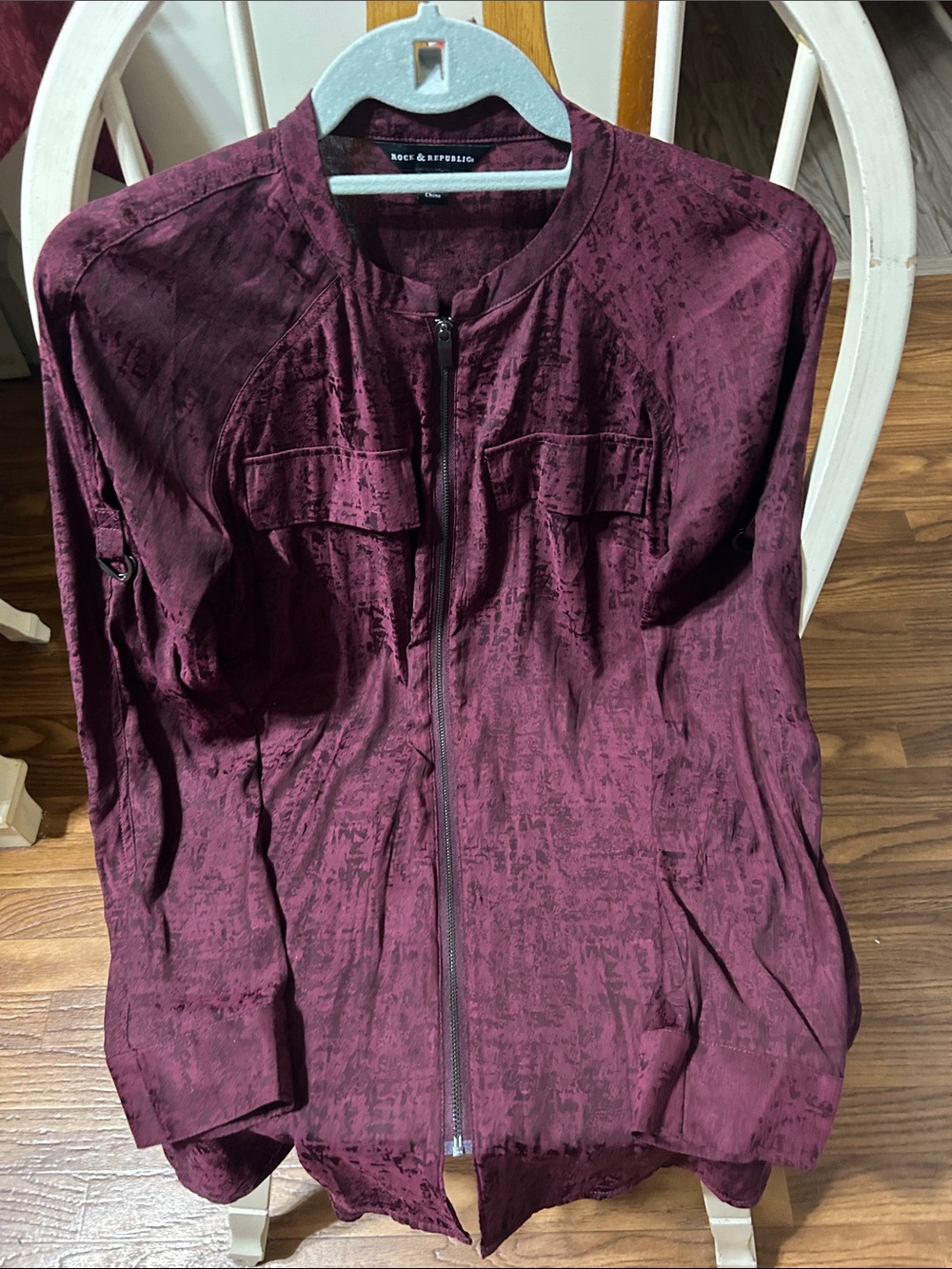 Rock & Republic Textured Zip-Front Bomber Jacket in Deep Burgundy